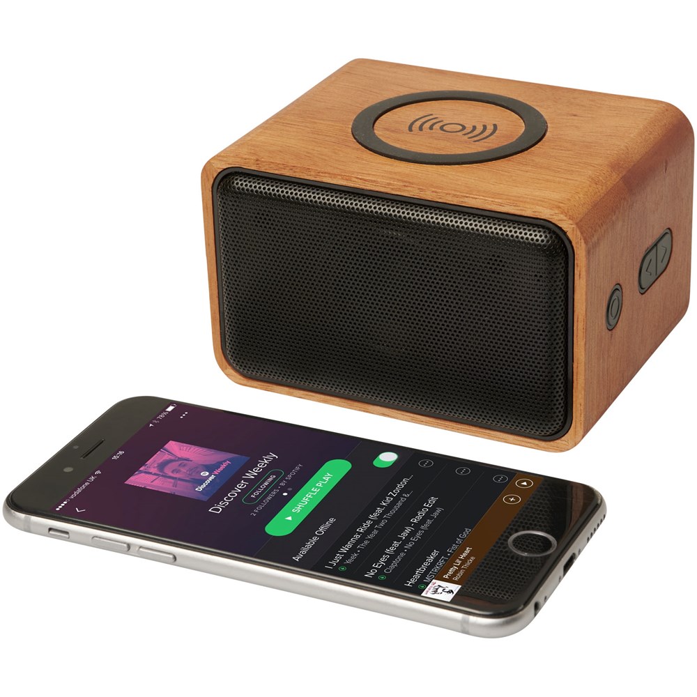 Houten 3W speaker met draadloos oplaadstation