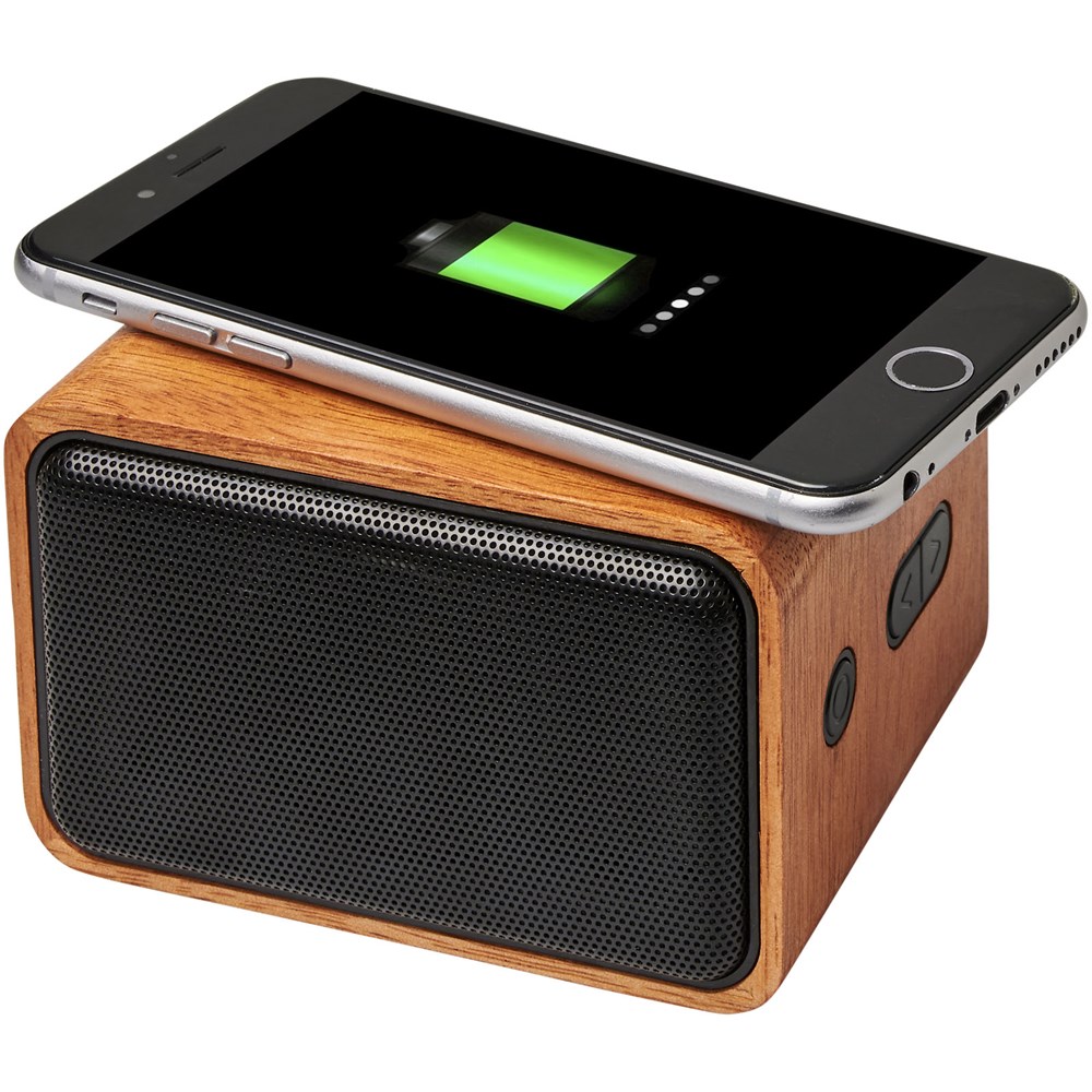 Houten 3W speaker met draadloos oplaadstation